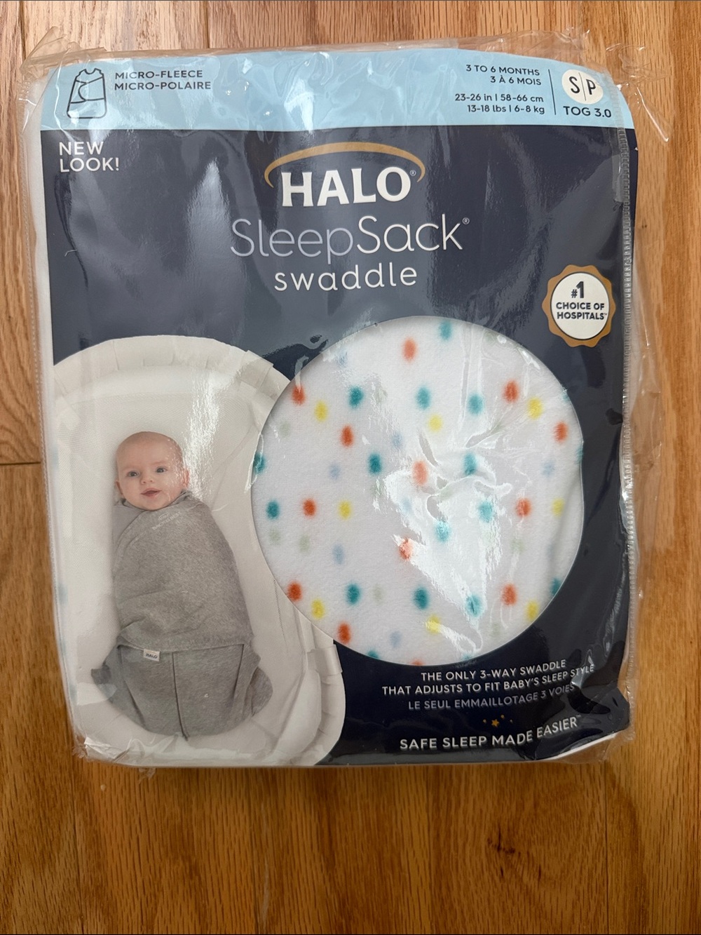 HALO Micro-Fleece SleepSack Swaddle in White with Multicolor Dots 3-6 months